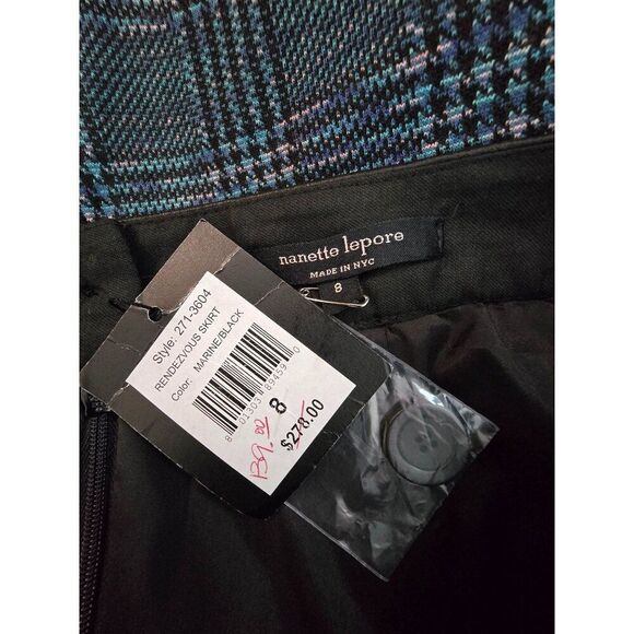 Plaid Pencil Skirt Blue Black Wool & Leather dark Academia teacher whimsygoth - Picture 7 of 10